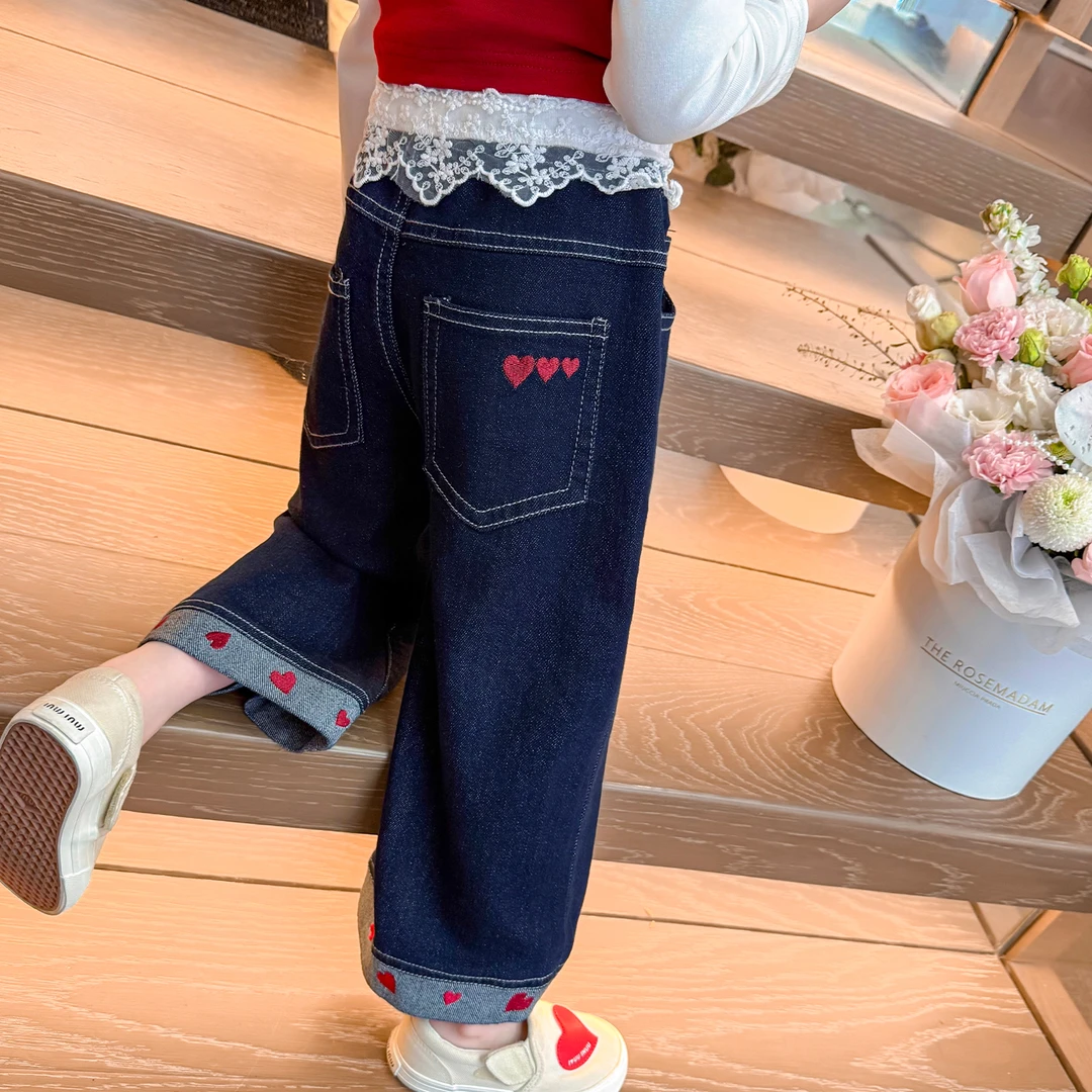 女童牛仔裤洋气儿童窄版直筒阔腿裤小女孩宝宝裤子春秋装2025新款
