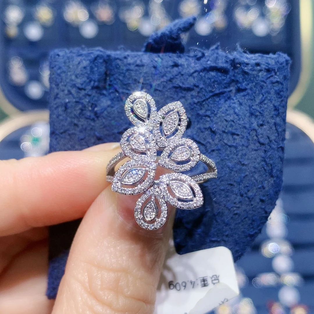 【闪购商品】铂Pt900镶嵌戒托钻石树叶戒指