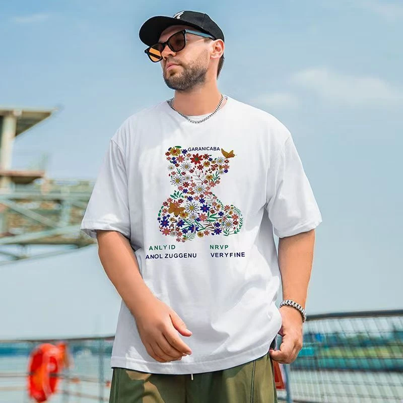 夏季圆领短袖纯棉男士百搭T恤宽松白色运动时尚