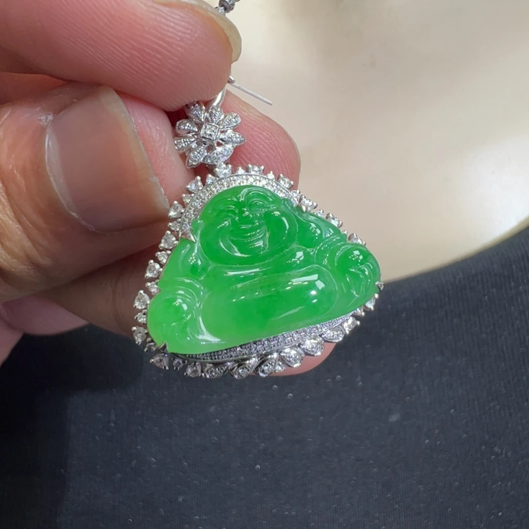 翡翠18K金镶嵌吊坠(不含链)