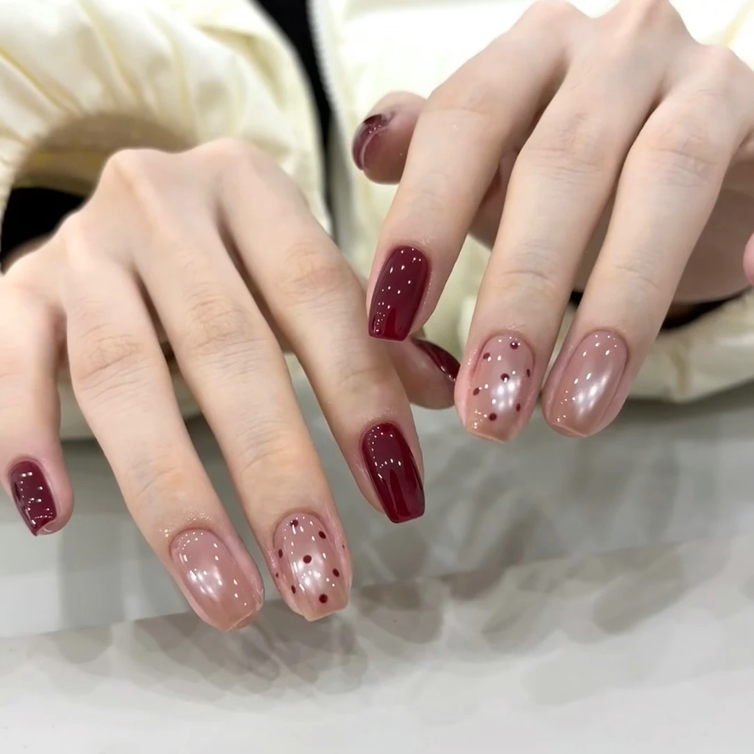 【微醺波尔多】手工穿戴甲猫眼新年新款显白美甲10片可重复穿戴