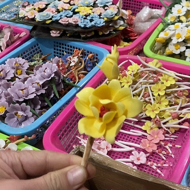 瓷片纯手工陶瓷花摆件瑕