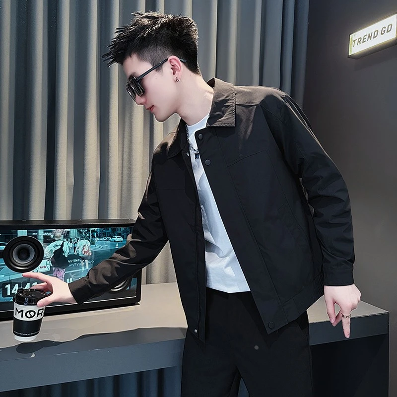 高级感痞帅外套男潮牌休闲翻领夹克衣服男款2025新款男装春秋上衣