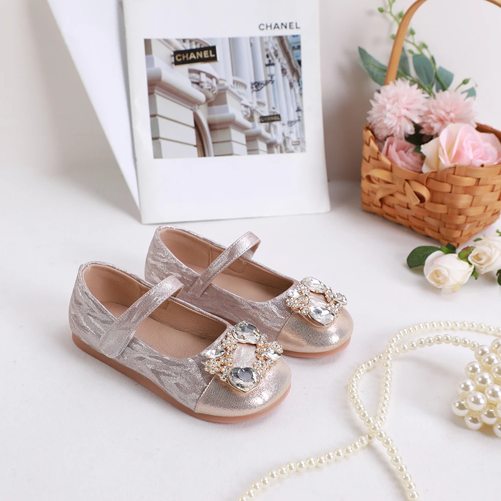 童一密度【闪亮公主鞋】女童春季新款水钻鞋闪亮金色单鞋X110