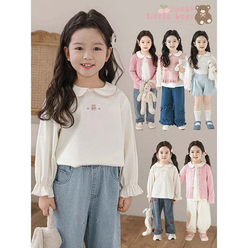 YOEHYAUL/幼悠幼悠【浪漫小熊】春叁波女童休闲绣花领娃娃衫 C3149