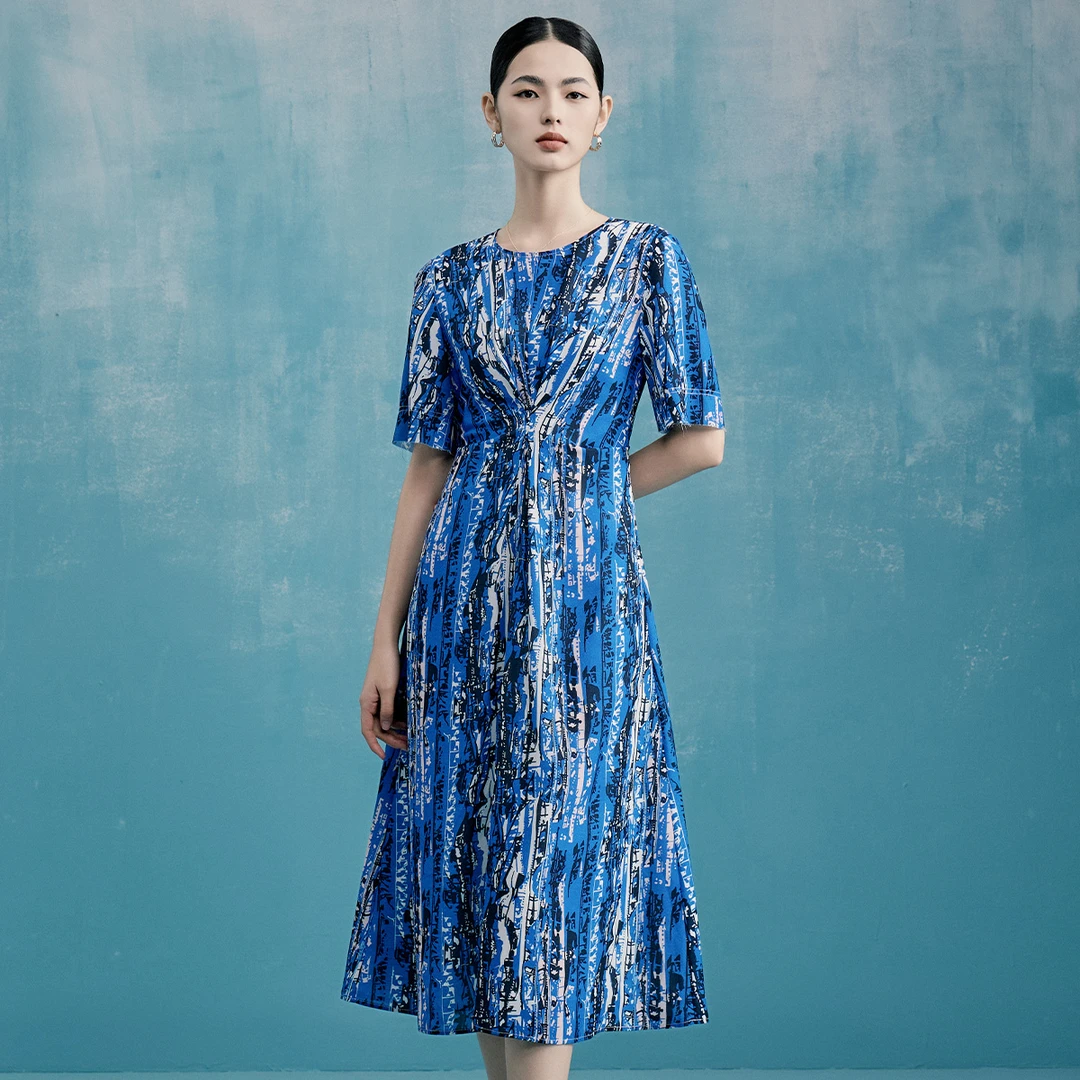 【联享惠甄选】碎花显瘦气质蓝色时尚女士夏季印花连衣裙VDS596DRX0