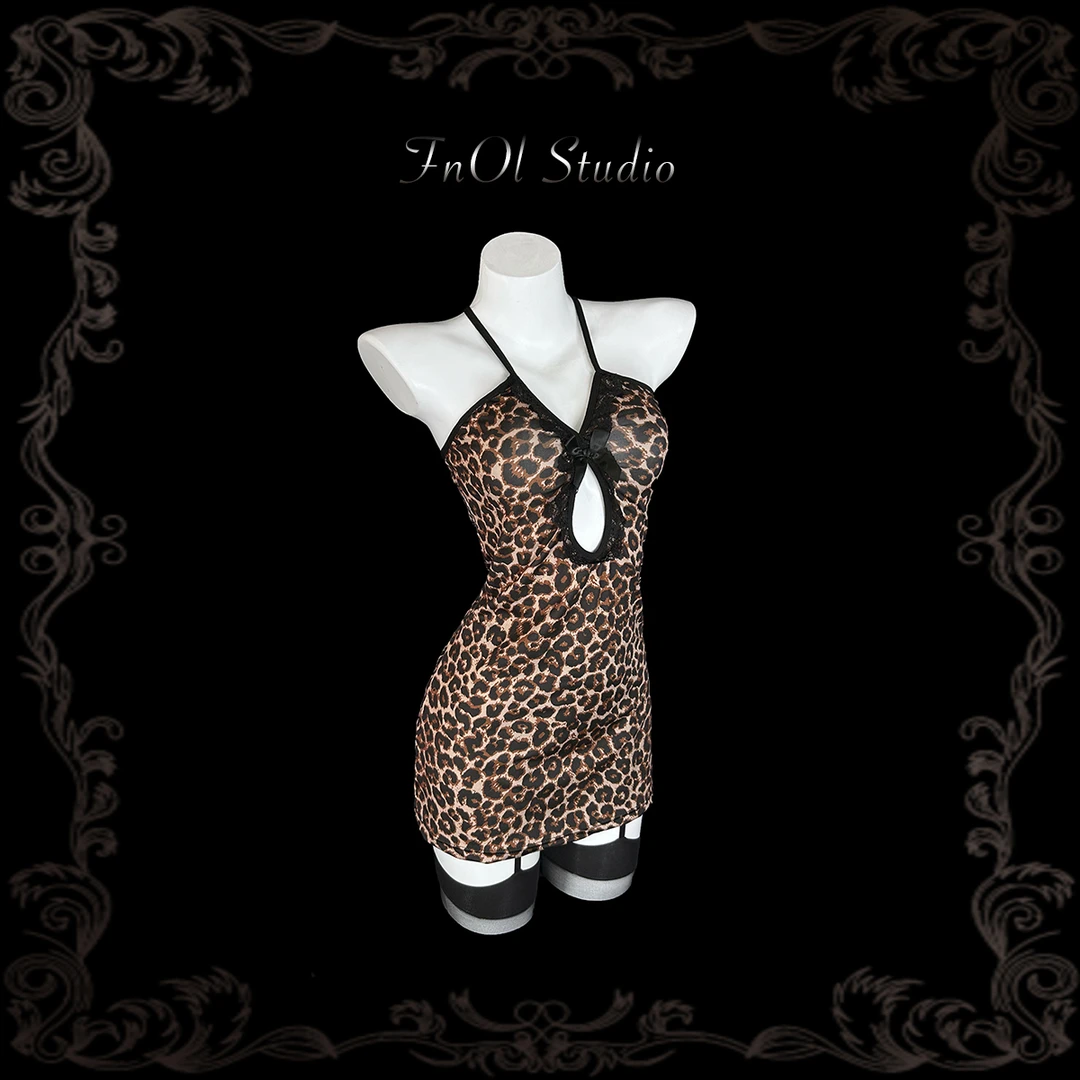 「FnOl Studio」猎区信号 性感吊带睡裙镂空豹纹制服约会战袍内衣女