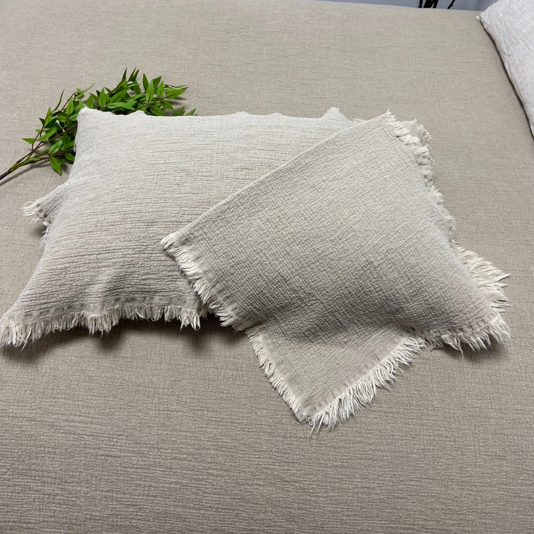 【一对装】汉麻流苏枕巾灰色布艺盖布可水洗加厚防尘四季简约简约风
