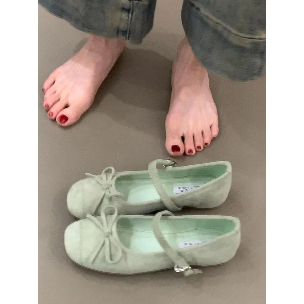 格蝴蝶结一绑带平底鞋的妇女春秋季软底平底鞋-底奶奶鞋豆豆勺鞋