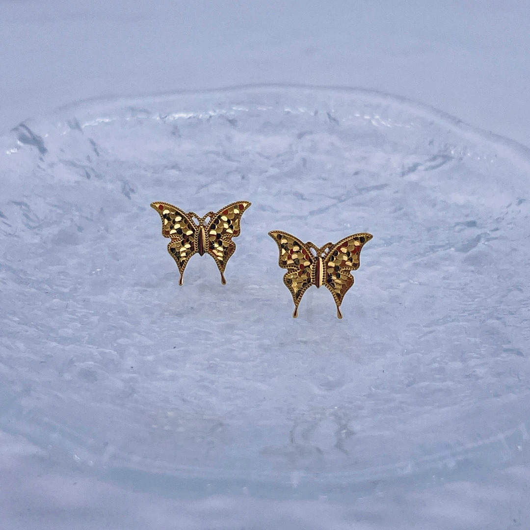 足金9999 黄金蝴蝶碎金亮片金耳钉 2.07