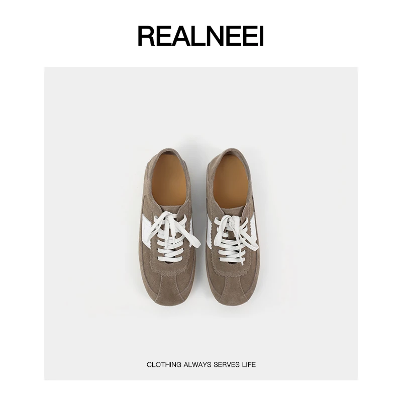 REALNEEI 头层牛筋皮 春款拼色系带德训鞋百搭休闲鞋子2X723