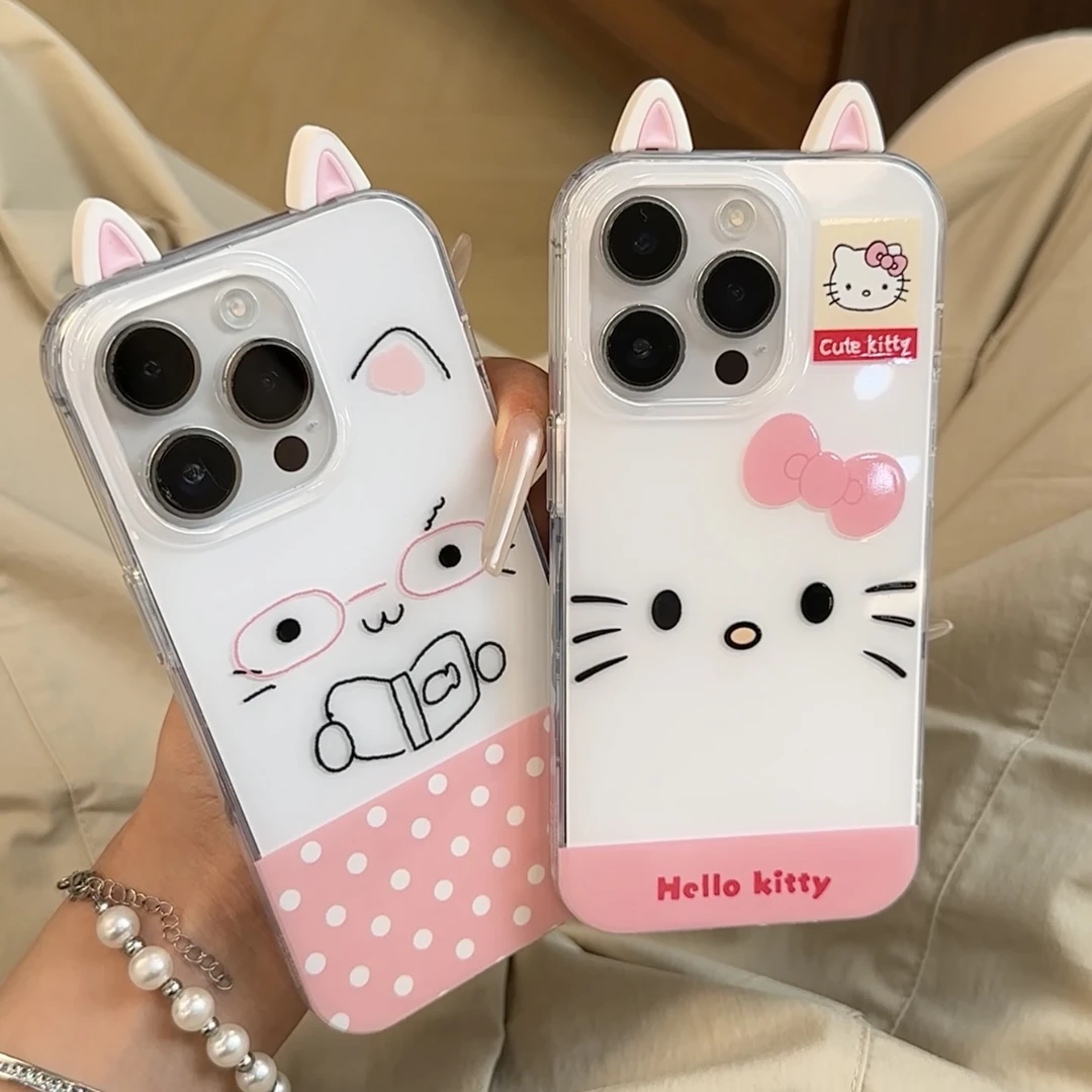 新款软萌可爱KT猫耳朵适用苹果16/13手机壳华为P70vivo小米15oppo