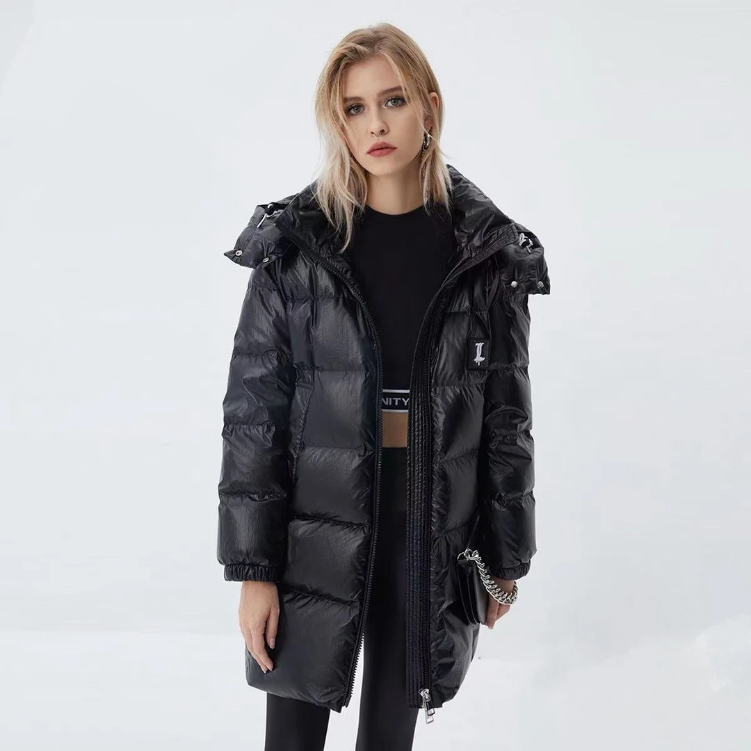 金羽杰加厚油光免洗时尚中长羽绒服