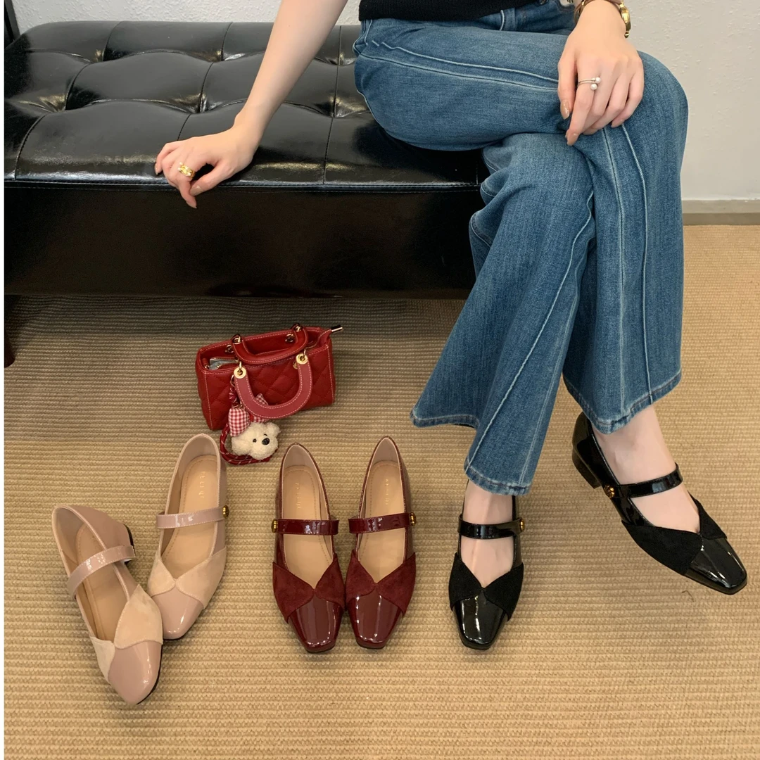 XLY-8295-5法式复古红色晚晚风玛丽珍鞋子2025春秋季低跟单鞋女