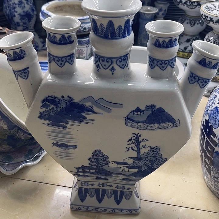 陶瓷制品摆件五孔花瓶摆件