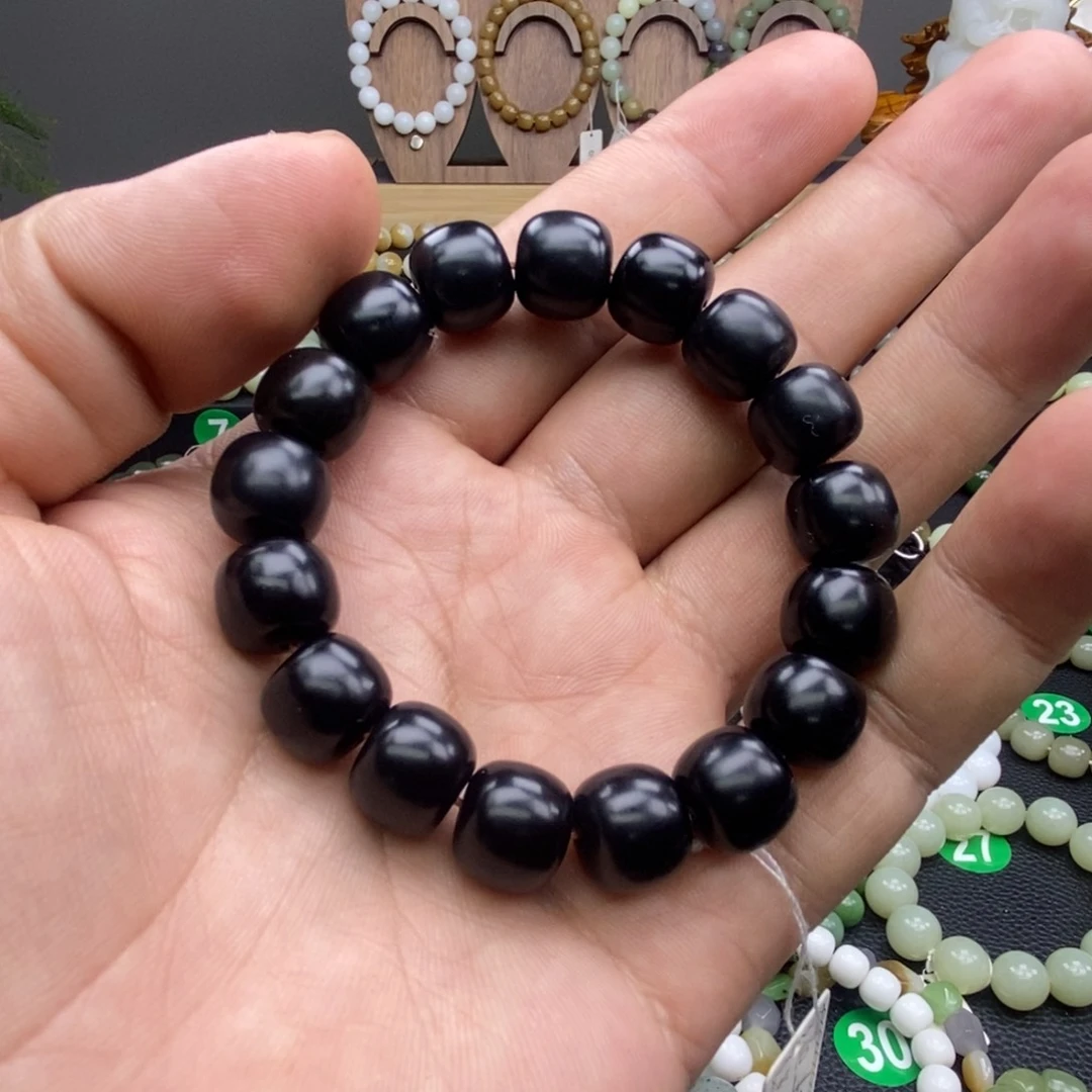 和田玉（墨玉）手链未镶嵌卡12老型
