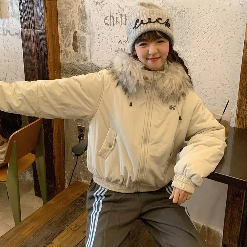 美式复古毛领连帽棉服男冬季加厚短款棉衣秋冬保暖派克外套座山雕