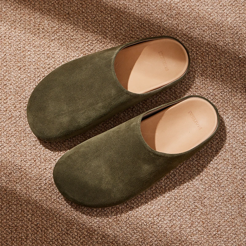 新款一脚蹬勃肯鞋反绒牛皮包头穆勒拖慵懒松弛休闲拖鞋男女同款