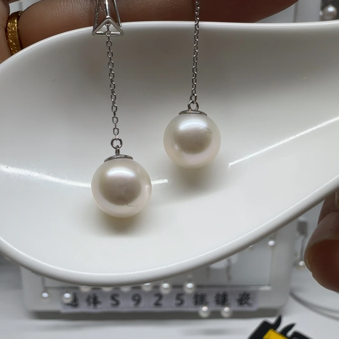 香***香淡水珍珠耳饰银S925镶嵌