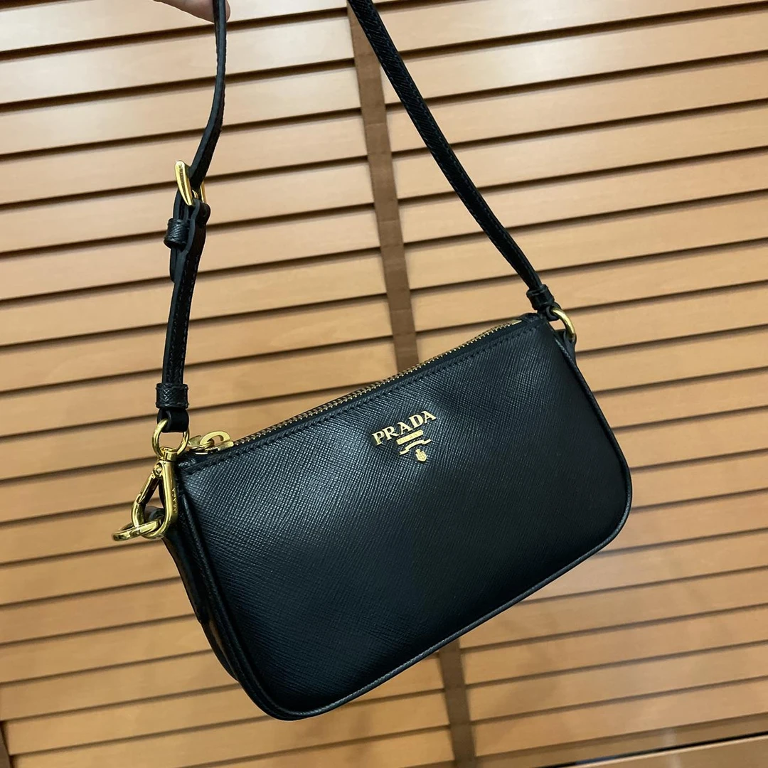 99新 Prada/普拉达 大吉中古ff/Prada普拉达黑金麻将包单肩包