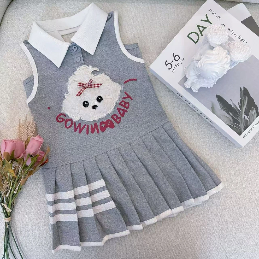 女小童夏季韩版卡通套装2025新款女宝宝洋气无袖POLO裙子时尚气质