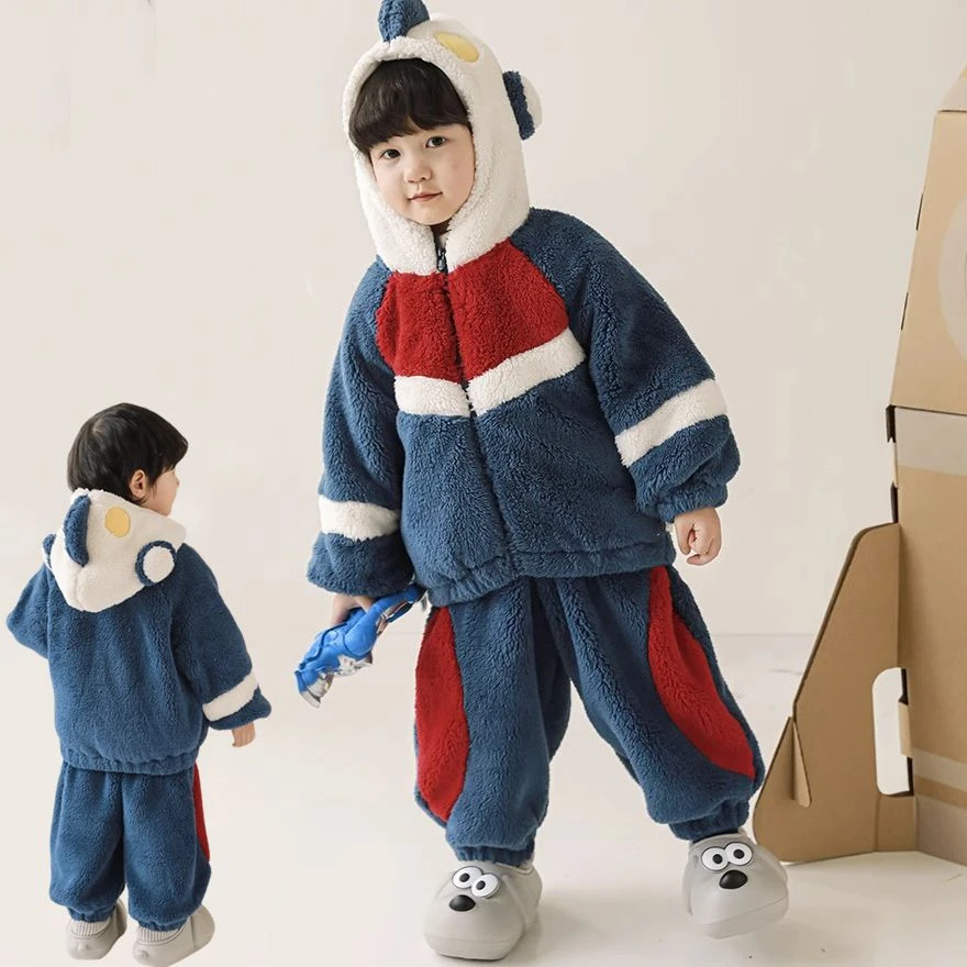 儿童睡衣男童秋冬季珊瑚绒加厚男孩法兰绒2025新款女童分体奥特曼