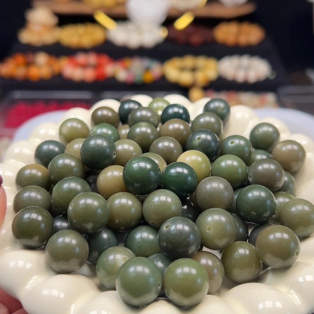 菩提根/象牙果手串卡15帝王绿100颗