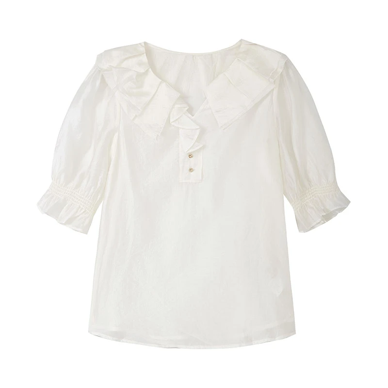 【柠檬专属】优雅浪漫荷叶领宽松小衫N2324