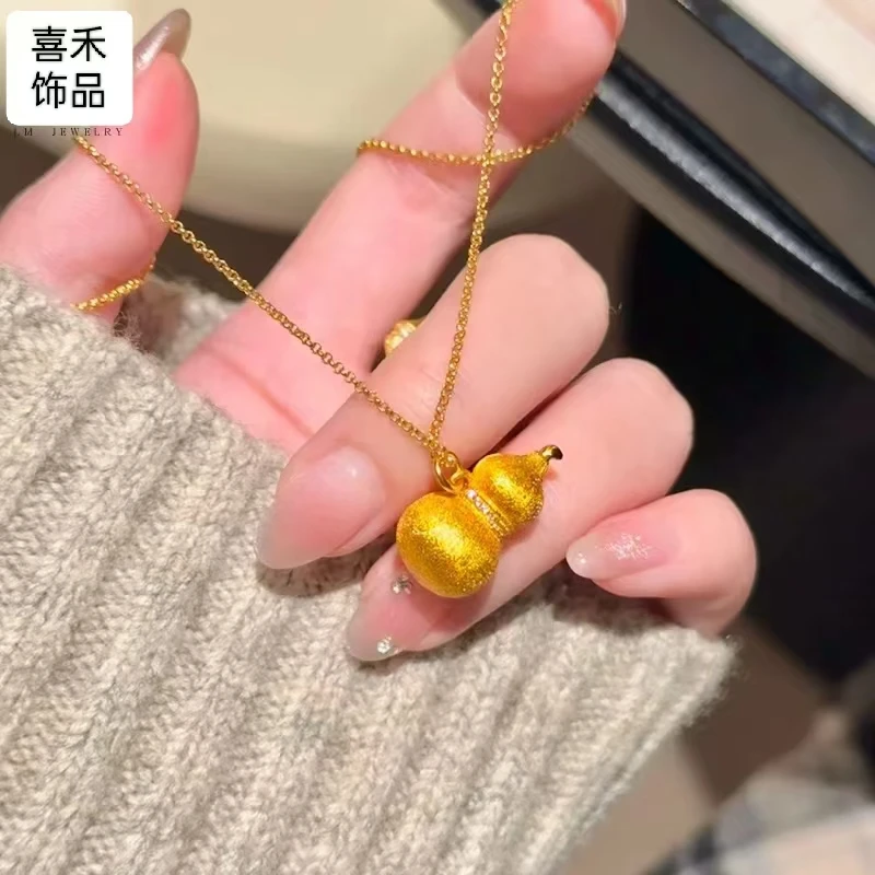 合金吊坠 金店同款古法实心拉丝葫芦吊坠项链磨砂胖福禄简约轻奢