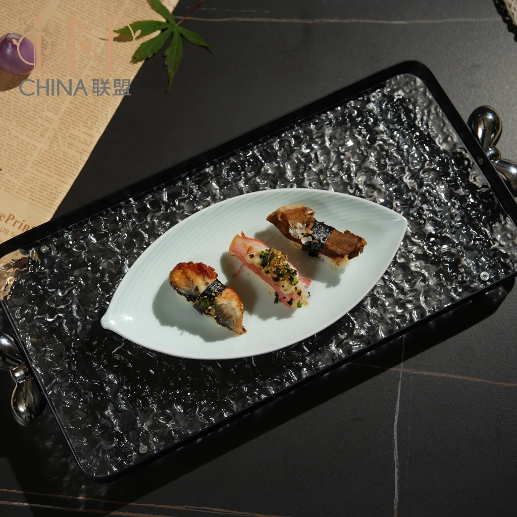 陶瓷联盟景德镇五花马柳叶盘（影青）创意中式美学瓷盘厚皮橙同款