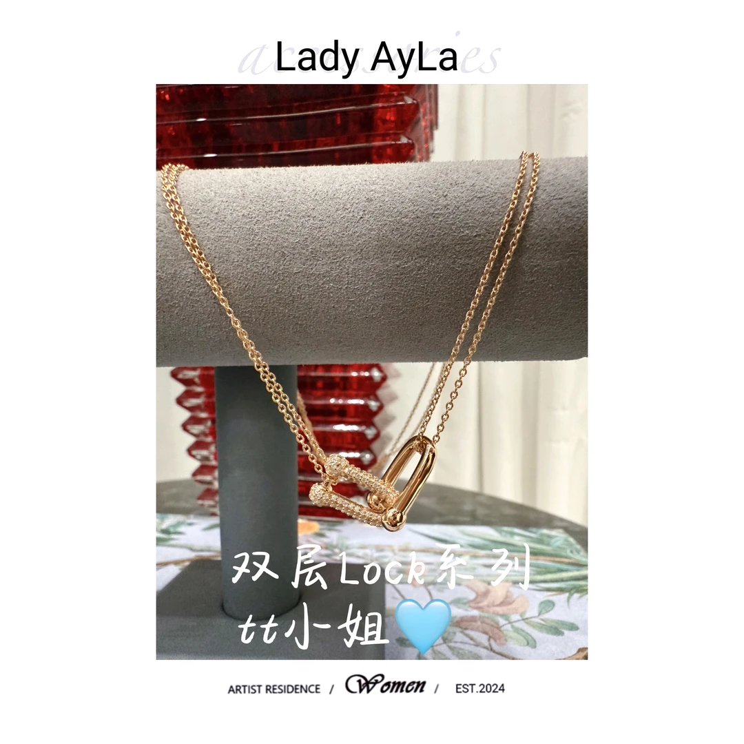 坠链均925银 坠链均925银合成锆石 字母U闪锆时尚百搭项链AL808