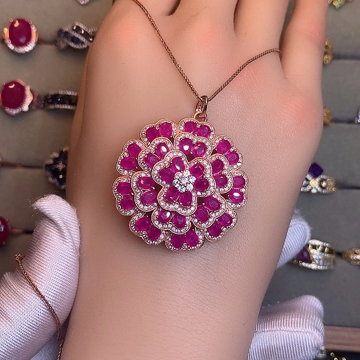 银S925镶嵌颈饰红宝石