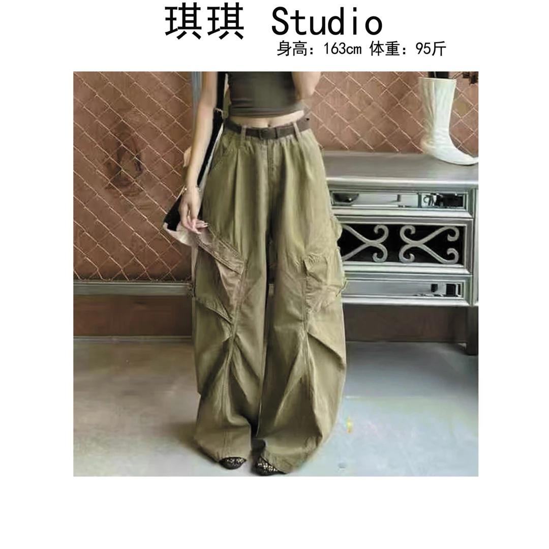 《琪琪家》夏季新款重工高品质带腰带工装阔腿减龄牛仔裤8585-CS