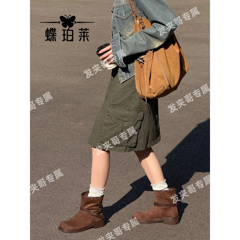 （小土豆）2025新款软底百搭休闲短筒靴子复古美拉德短靴11A26-1