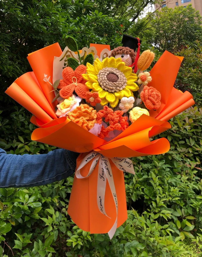 成品手工编织毛线花束送学生中高考毕业季18岁成人礼向日葵花束