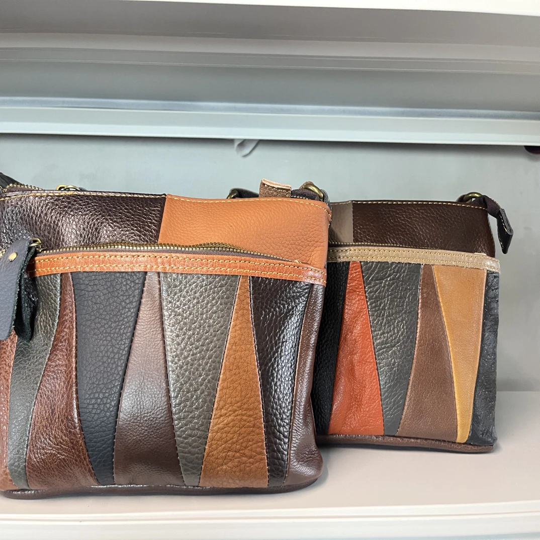 外贸原单头层牛皮斜挎单价背包中包牛皮女包复古风妈妈包休闲款厚