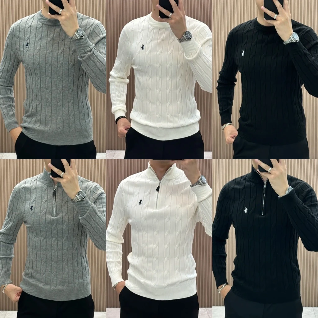 欧货轻奢高品质秋冬款长袖针织毛衣高领POLO拉链休闲打底衫78137