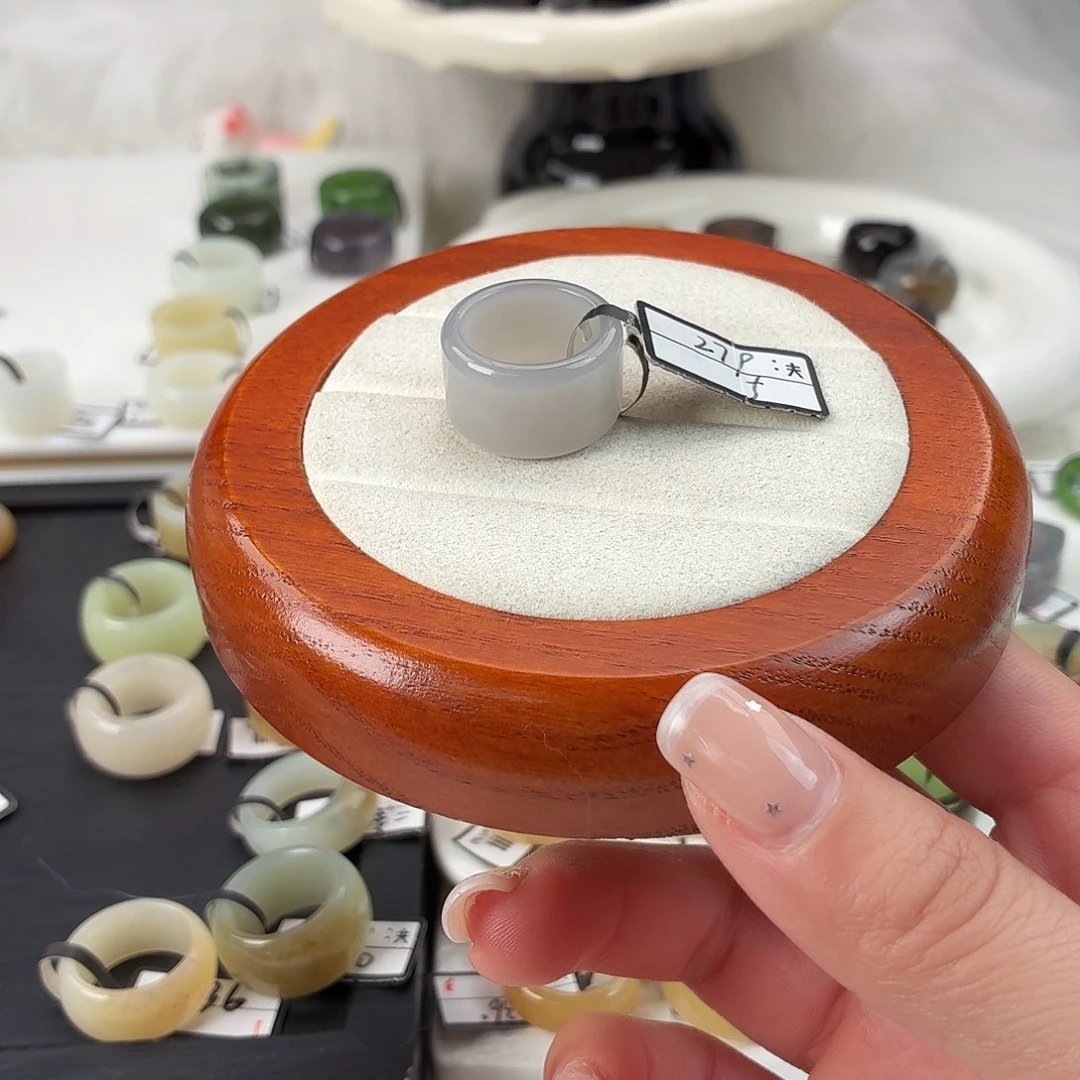 和田玉未镶嵌戒指Q55烟紫圆切内径16.2