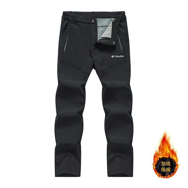 哥伦新款加绒保暖冲锋裤男士冬季加厚耐磨防风防水大码软壳登山裤
