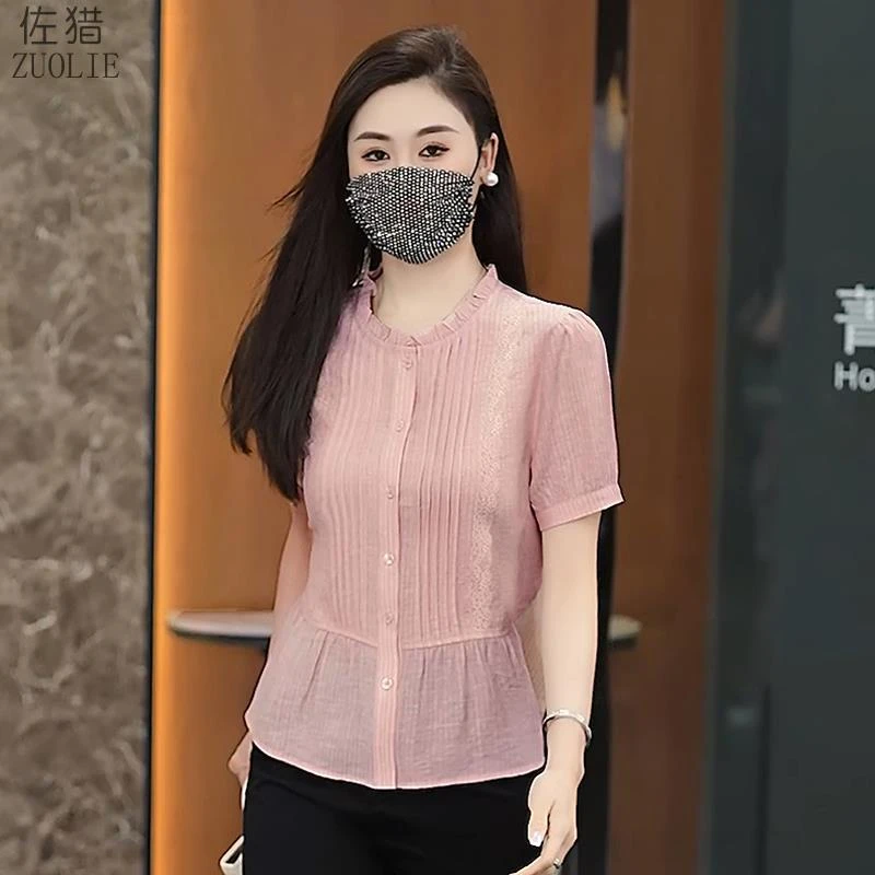 夏季短袖衬衫女2025新款洋气裙摆收腰小衫减龄时尚显瘦遮肚子上衣