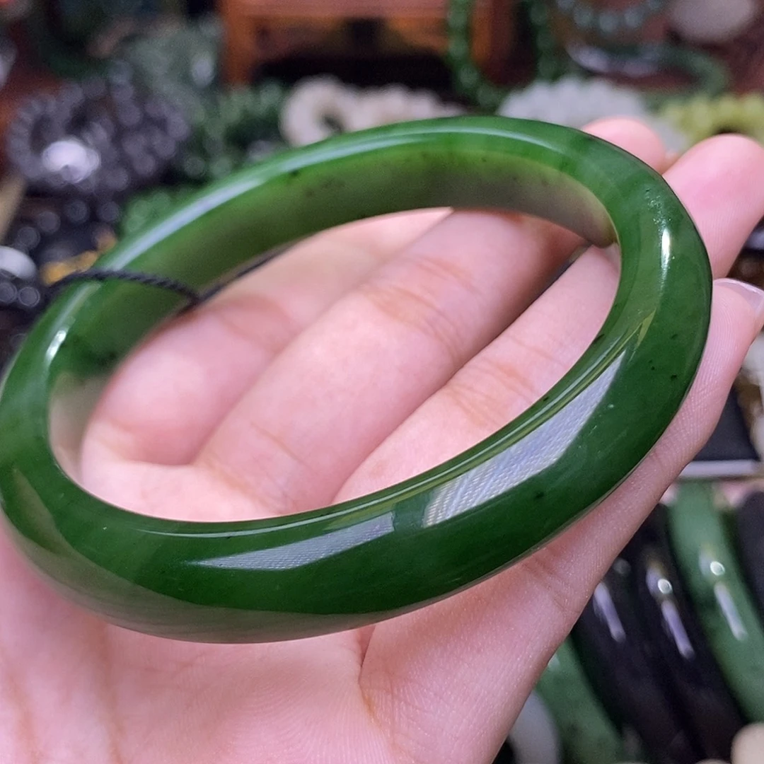 未镶嵌手镯和田玉碧玉菠菜绿老料手镯61.8