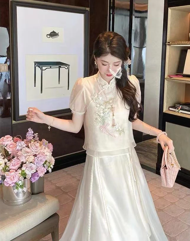 小两口初气质绣花民国风半身裙两件套5113