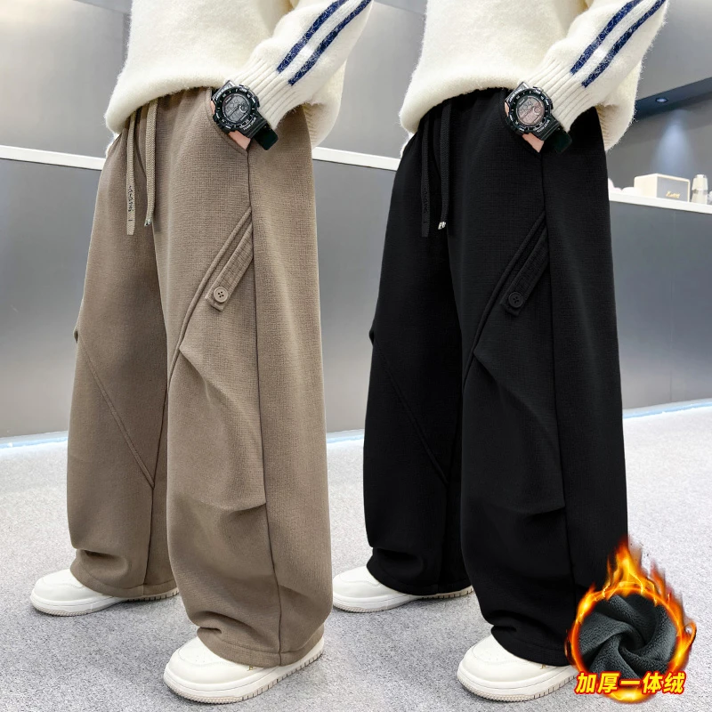 男童裤子冬季新款加绒直筒卫裤新款韩版运动休闲加厚中大童冬装