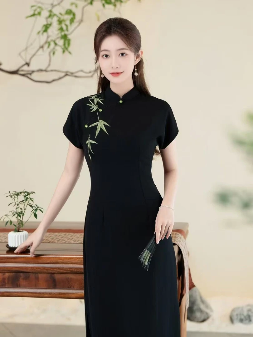 《墨竹》2025春夏新款修身复古日常改良旗袍
