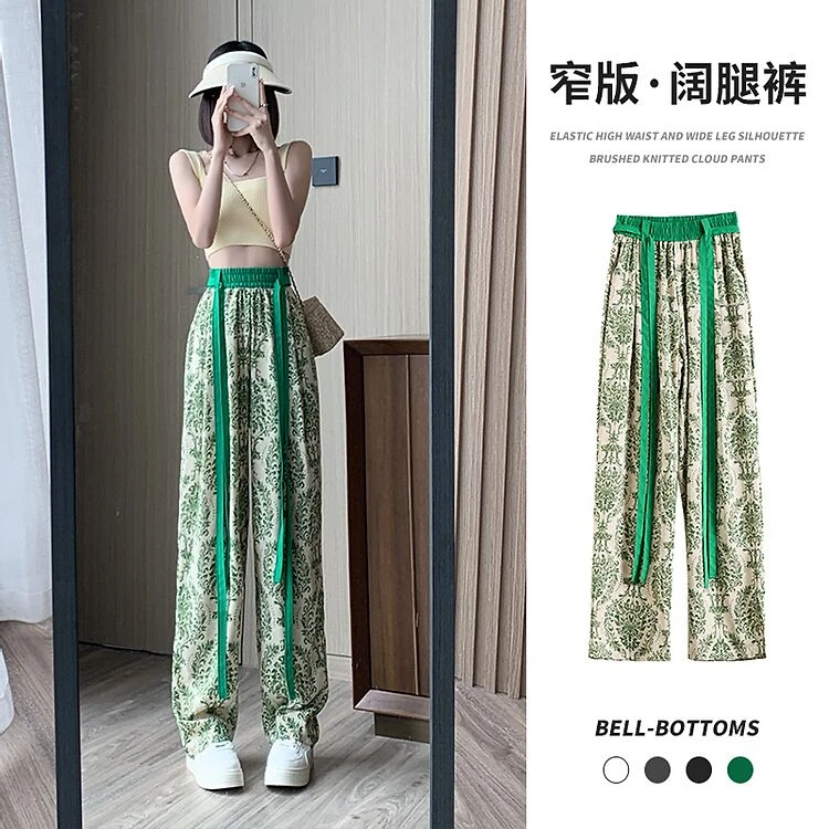 多巴胺夏季冰丝薄款阔腿裤宽松凉凉裤中国风飘带裤拖地洋气长裤子