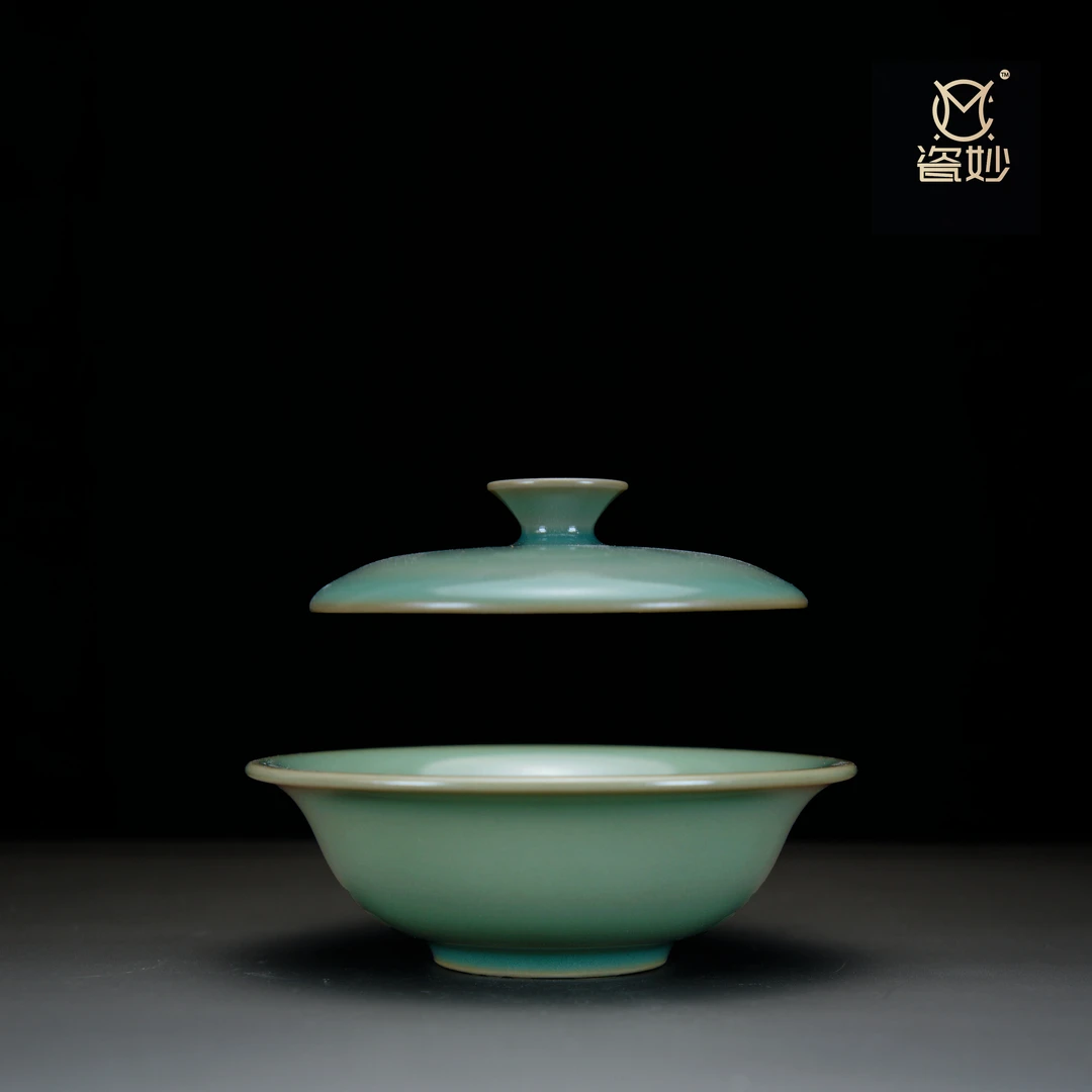 瓷妙汝官窑复烧青绿釉两才小乔盖碗约120cc支钉烧原矿釉汝州发货