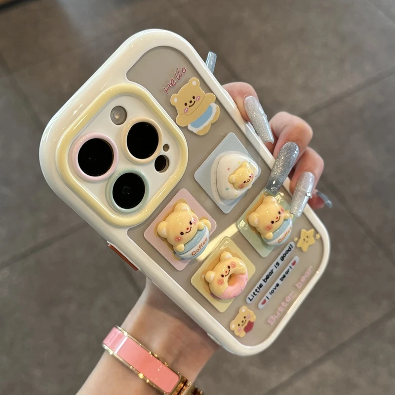 黄油小熊光油贴件适用苹果16奶油手机壳华为vivo小米oppo