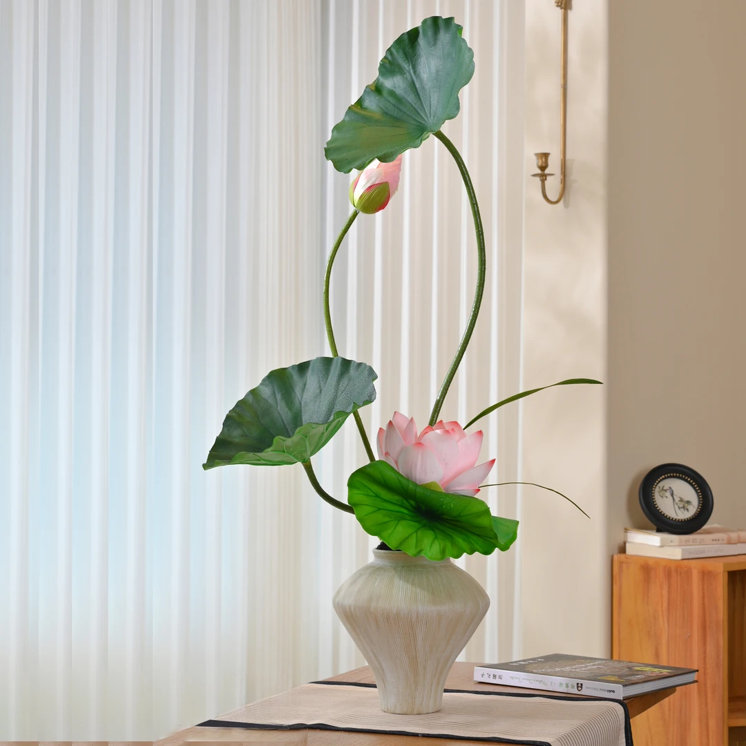 海虹景品荷花仿真花高级感逼真摆件轻奢高端新中式客厅茶室饰摆设