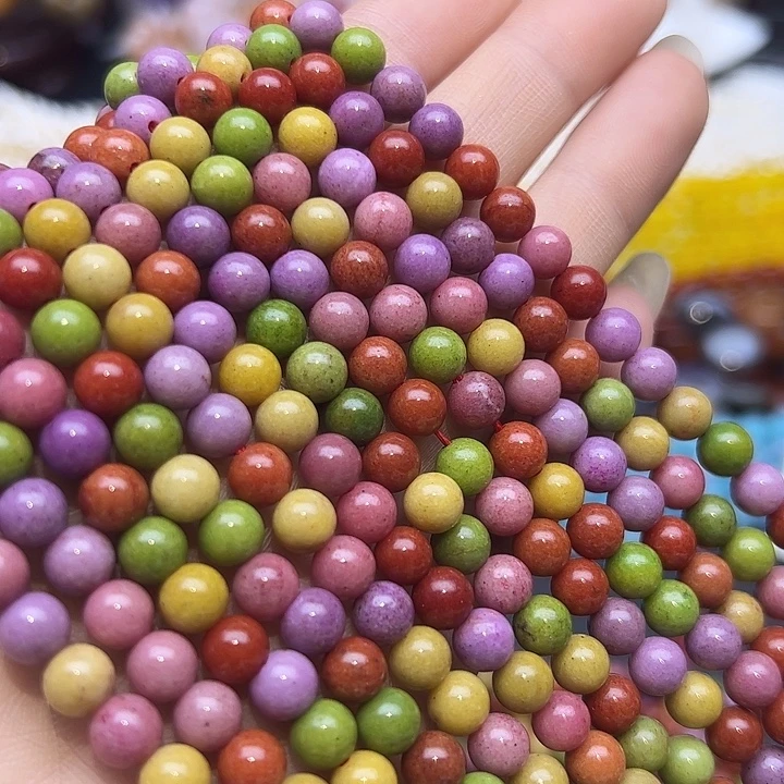 玛瑙/玉髓未镶嵌珠宝半成品T200  6m天然彩虹色阿拉善圆珠一条