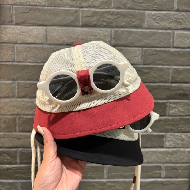 夏季遮阳鸭舌帽自带墨镜网眼透气宝宝防晒渔夫帽儿童洋气男女童帽